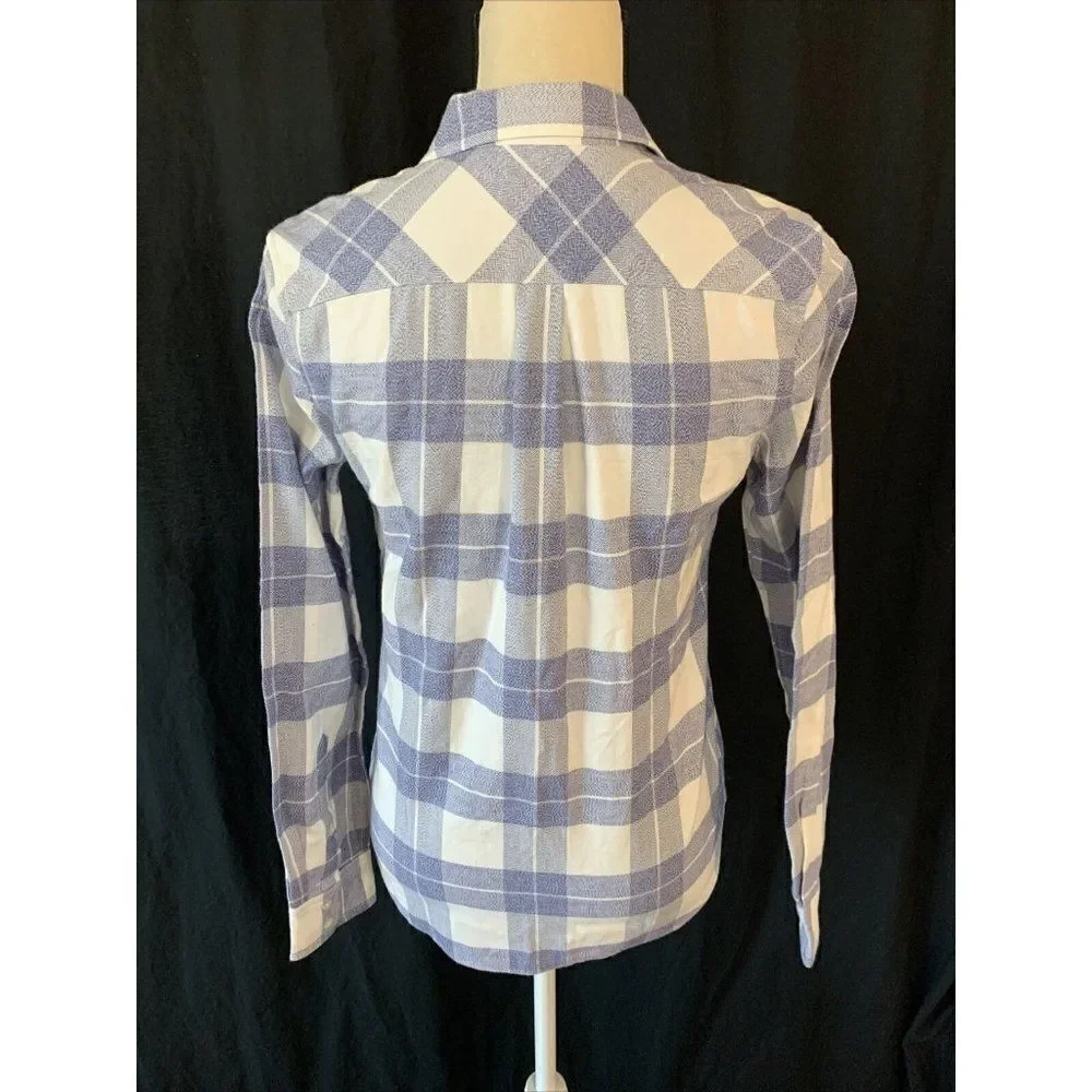 Untuckit Womens Blue White Plaid Long Sleeve Flannel Top Size 2